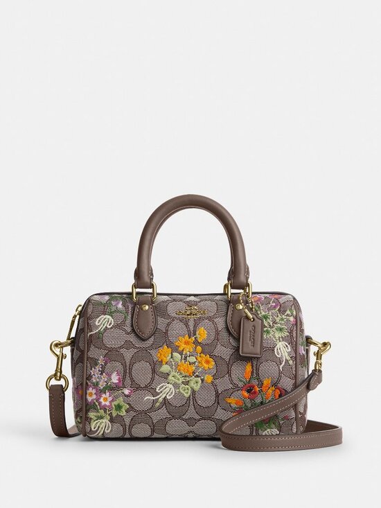 Coach Handbags - Coach Mini Rowan Crossbody Bag In Signature Jacquard With Floral Embroidery